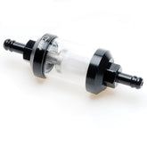 Filtre à carburant en ligne 1/4" - APE RACING Filtre à carburant en aluminium usiné et verre amélioré pour motos, quads, motos tout-terrain, motos classiques et petits moteurs, résistant à la corrosion, lavable et à haut débit (noir)