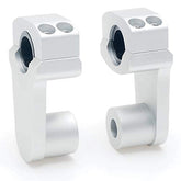Rehausseurs de guidon pivotants APE RACING, rehausse de 5 cm (2"), argentés, pour guidons de 22 mm (7/8") ou 28,5 mm (1 1/8"), fixation sur potence de 28,5 mm (1 1/8").