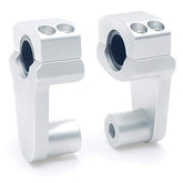Rehausseurs de guidon pivotants APE RACING, rehausse de 5 cm (2"), argentés, pour guidons de 22,2 mm (7/8") ou 28,6 mm (1 1/8"), fixation sur potence de 22,2 mm (7/8").
