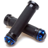 Poignées de guidon universelles en caoutchouc gel et aluminium usiné CNC pour guidon de 7/8" (bleu) - Compatibles avec les guidons de 7/8" pour quads, motos et scooters.