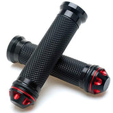 Poignées de guidon universelles en caoutchouc gel et aluminium usiné CNC avec embouts pour guidon de 7/8" pour motos et quads (rouge)