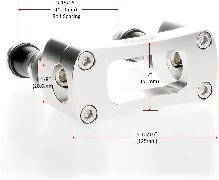 Collier de guidon anti-vibrations pour guidons larges de 1-1/8 pouce, en aluminium usiné CNC, support de potence de direction pour VTT, entraxe de boulon de 100 mm pour potences de VTT adaptables (argenté) 