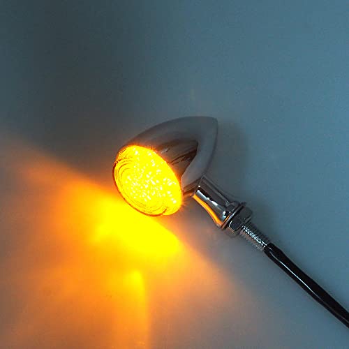 Clignotants moto - APE RACING Clignotants métalliques style balle classique à LED, universels pour motos avec filetage de 10 mm (chrome + lentilles ambrées)