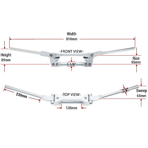 Manillar flexible APE RACING de gran tamaño de 1-1/8" plateado para enduro, motocross, MX, ATV y quad.