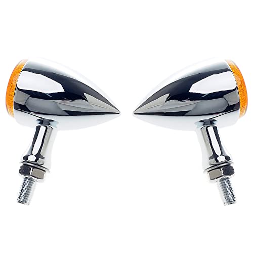 Clignotants moto - APE RACING Clignotants métalliques style balle classique à LED, universels pour motos avec filetage de 10 mm (chrome + lentilles ambrées)