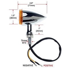 Clignotants moto - APE RACING Clignotants métalliques style balle classique à LED, universels pour motos avec filetage de 10 mm (chrome + lentilles ambrées)